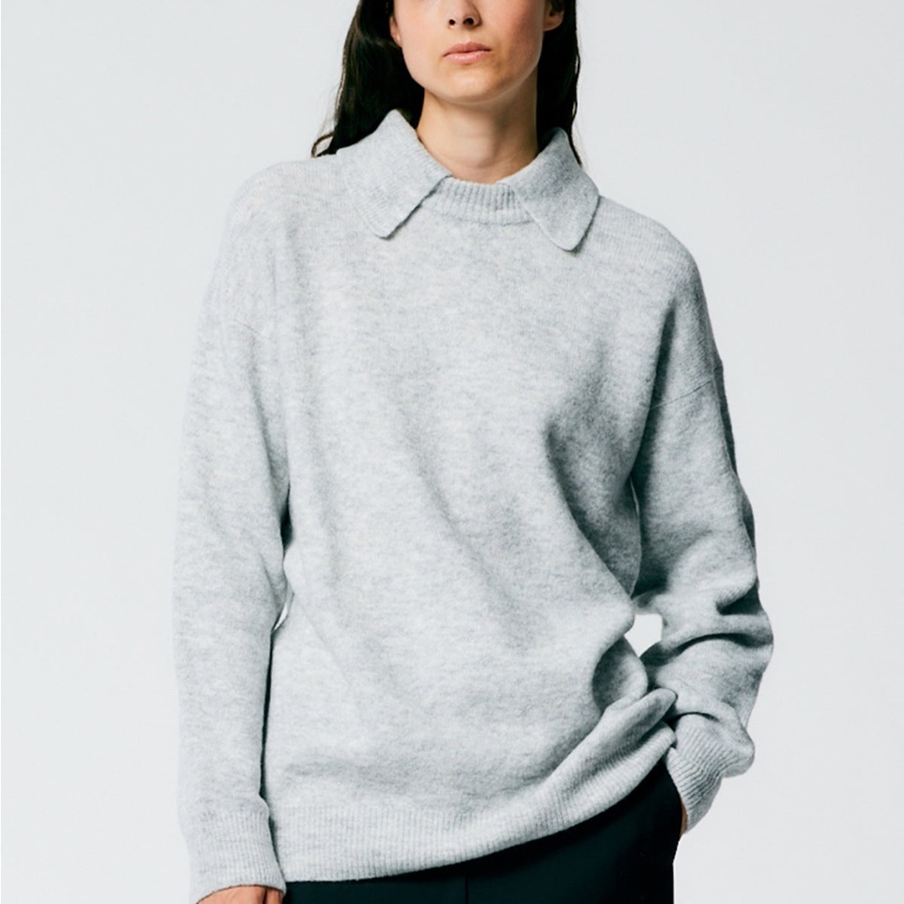 Tibi Douillet Crewneck Easy Pullover, Heather Gray